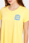 Rosaline Geo Blooms Knit Cotton Mid Length Nightdress - Minion Yellow — thumbnail 5